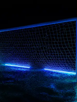 Cyan Neon Net football wallpaper, 3840 by 2160 pixels (AI-generated image)