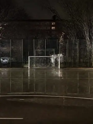 Cage Pitch, Ultrawide football wallpaper, 3840 by 1648 pixels (AI-generated image)