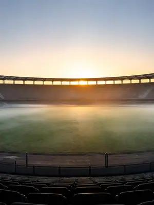 Empty Bowl at Dawn football wallpaper, 3840 by 1648 pixels (AI-generated image)