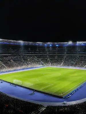 Stadium Panorama football wallpaper, 3840 by 1648 pixels (AI-generated image)